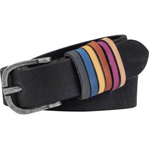 Timberland Black Leather Belt With Multicolor Loop Accents  Silver Buckle XL